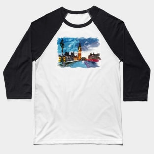 London, England Watercolor Travel Souvenir Fine Art Baseball T-Shirt